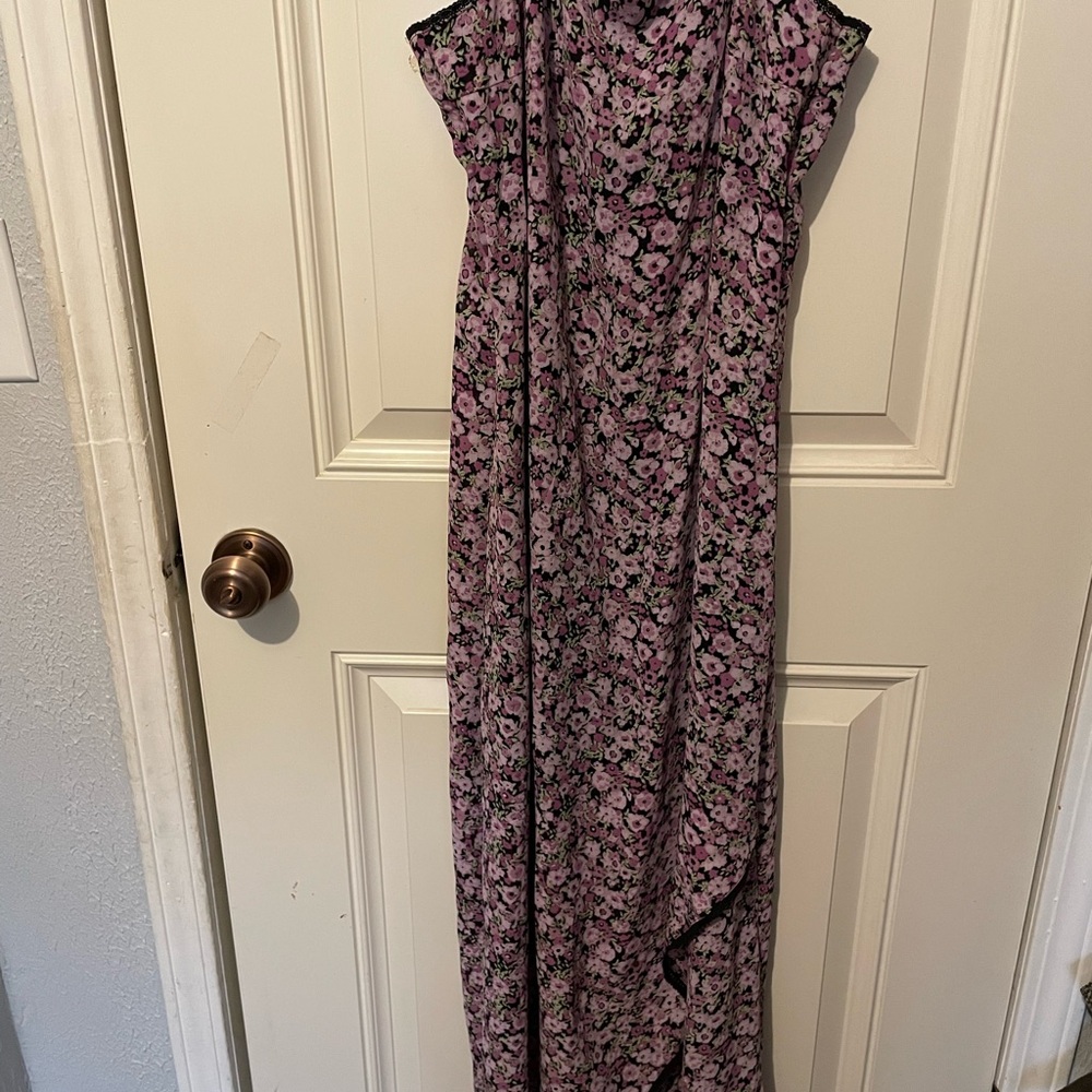 Fashion bug brand Y2K Floral Maxi Dress in purple and Black floral design